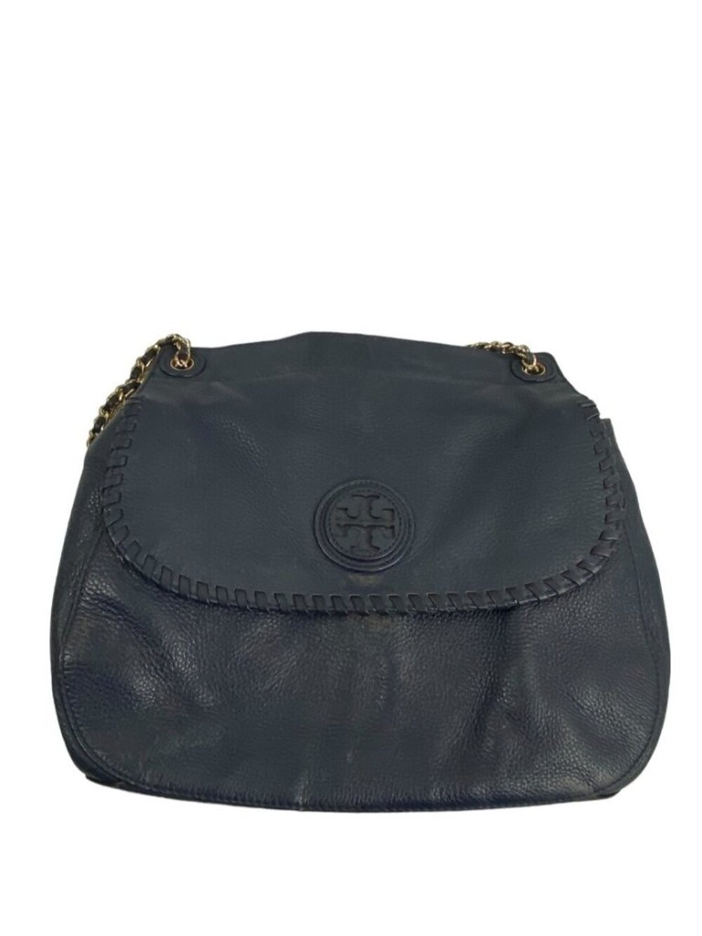 Tory Burch Marion whipstitch black  leather saddlebag handbag